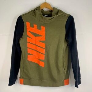 NIKE Boys warm athletic active wear green, black and orange pullover hoodie